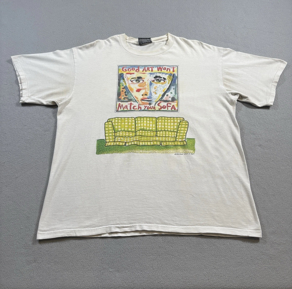 Vtg 90s Fred Babb Good Art Won't Match Your Sofa Shirt Mens XL White Read