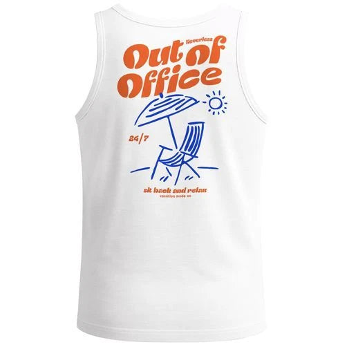 Mens Tank Top Back Print Out Of Office Graphic Shirt Summer Sun Beach Design