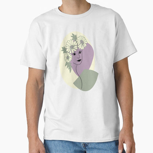 Abstract Line Art Woman-daisy head, colours sage green, cream, buttercream amethyst by Stephanie J Lewis