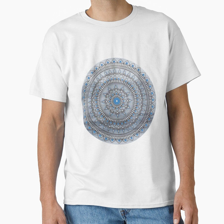 Hand Drawn Blue And Grey Mandala Flower by Zedart