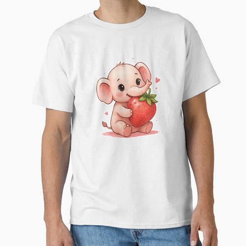 A Sweet Baby Elephant - Holding Strawberry Kawaii by DigitfanStudio