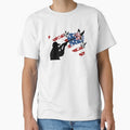image of american flag with shadow of hunter aiming rifle at 3 flying ducks black by hadleydesigns