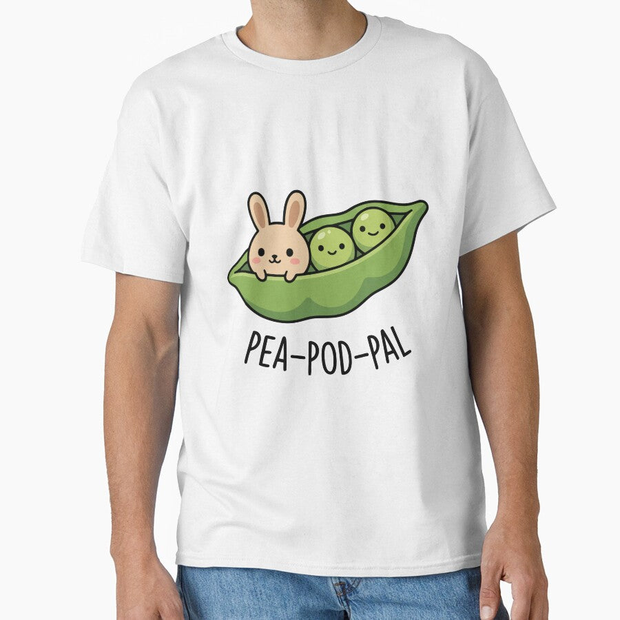 Cute Bunny in Pea Pod Kawaii Vegetable Art by Amir Faysal