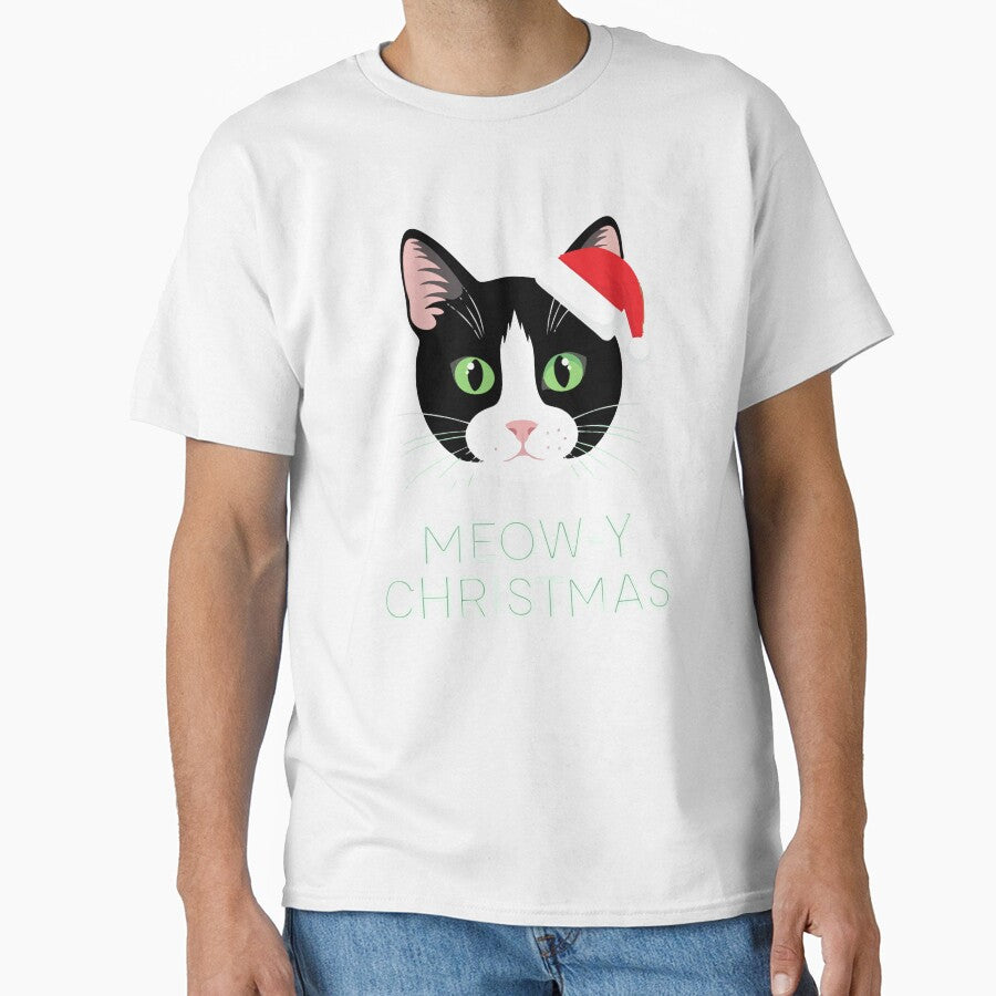 Meow-y Christmas | Cute Cat in Santa Hat Funny Holiday Design by graphicnew