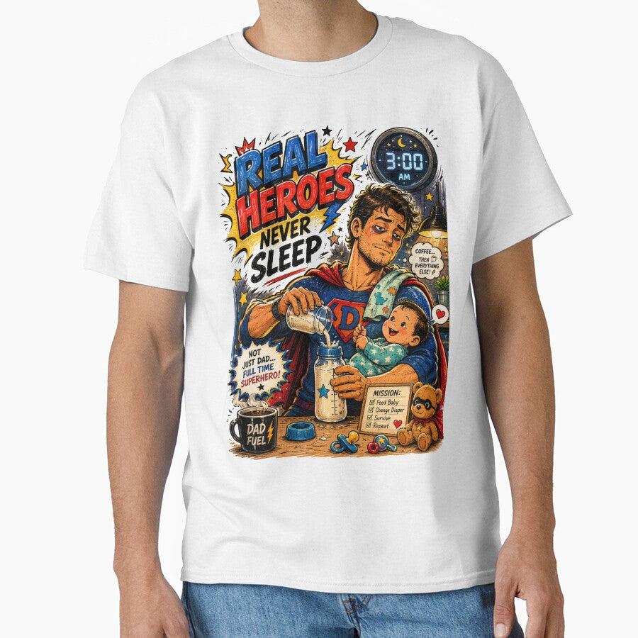 Nighttime Superhero Dad Retro Comic Funny by JonelleTshirts