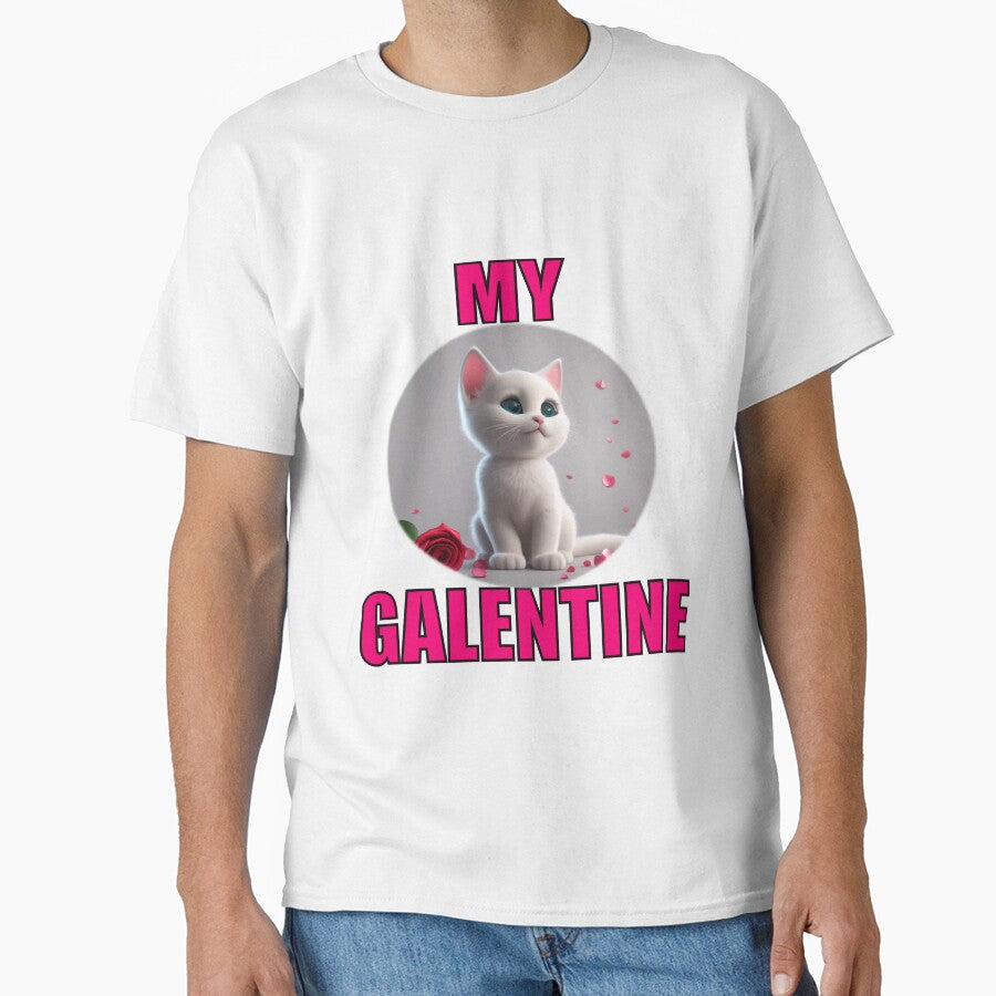 Pink hearts and red Roses and Soft Super Cute white kitten on Galentines day and Galentines party, gift idea for Galentines day by sailorsam1805