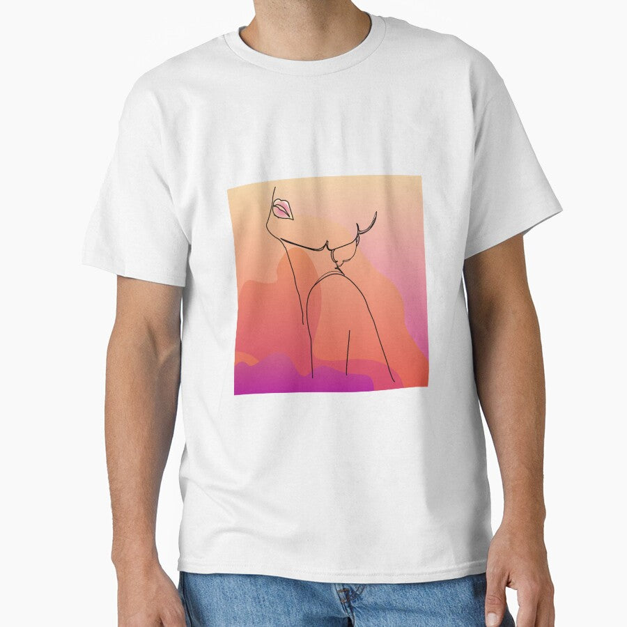 Woman line drawing purple orange face , hair ,neck, shoulder  and abstract mixed colors background , modern art by SGS-