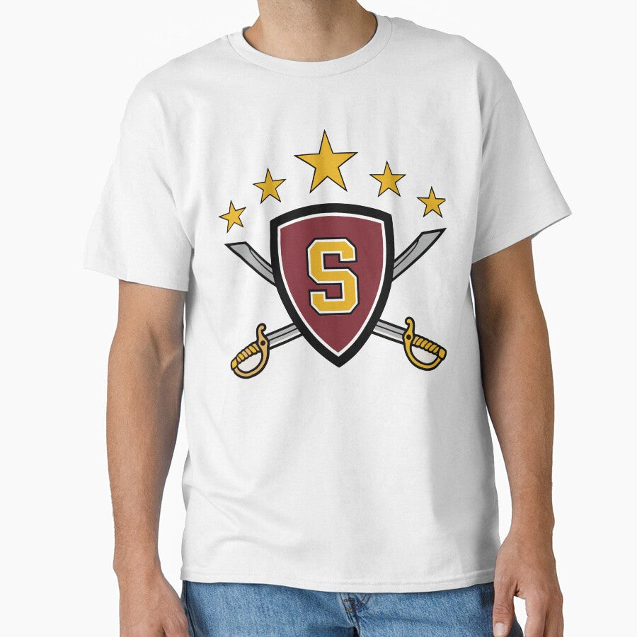 Shield Logo with Sabers and Stars Featuring Letter S – Elite Team, Warrior, or Esports Emblem by bayzidstock
