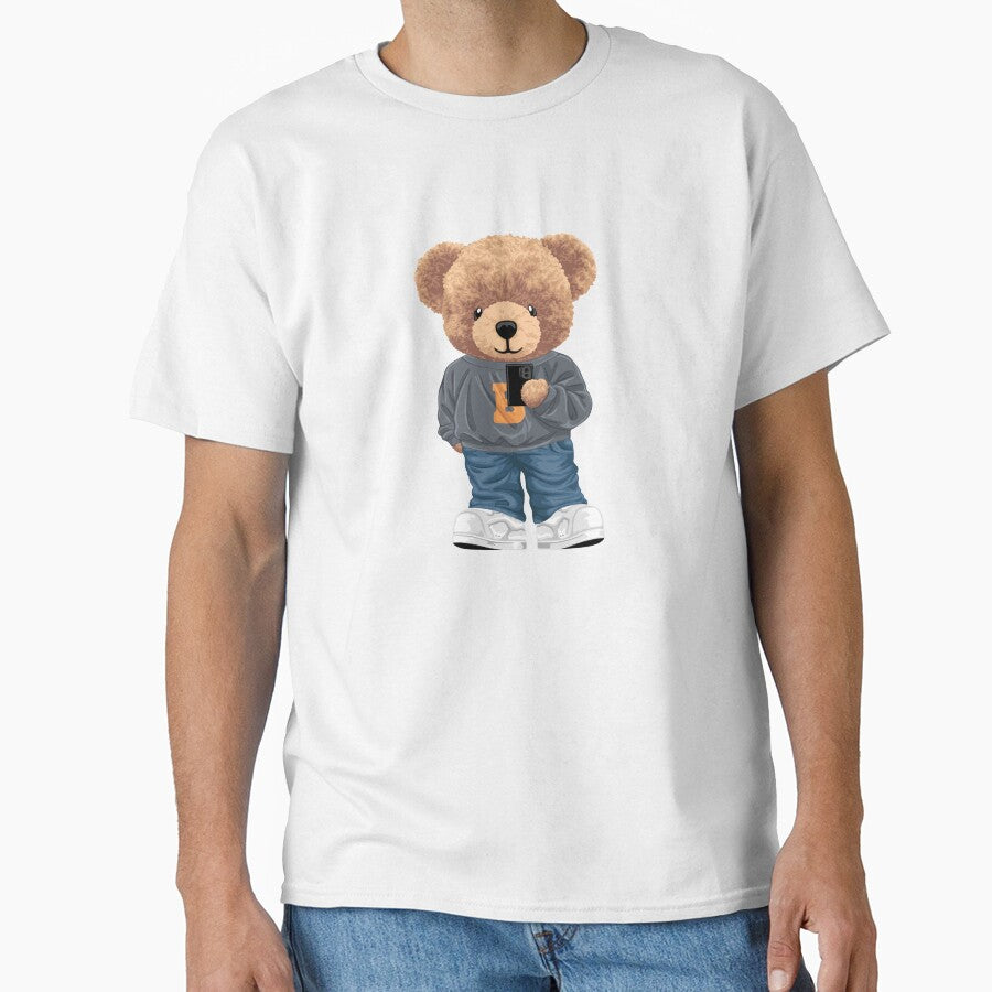 Cute teddy bear holding smartphone in casual outfit by Bhonard 21
