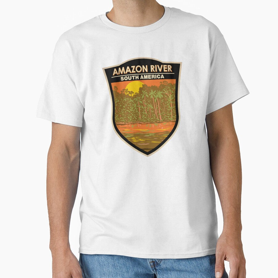 Amazon River Sunset South America Travel Art Badge by KrisSidDesigns