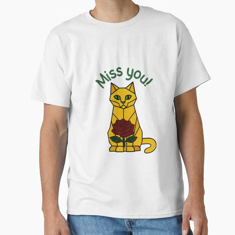 Miss You Geometric Cat With Rose Cute Tee by Inka Moon Design