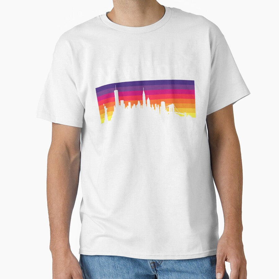 New York Skyline, Sunset Gradient - Black by DionBlaster