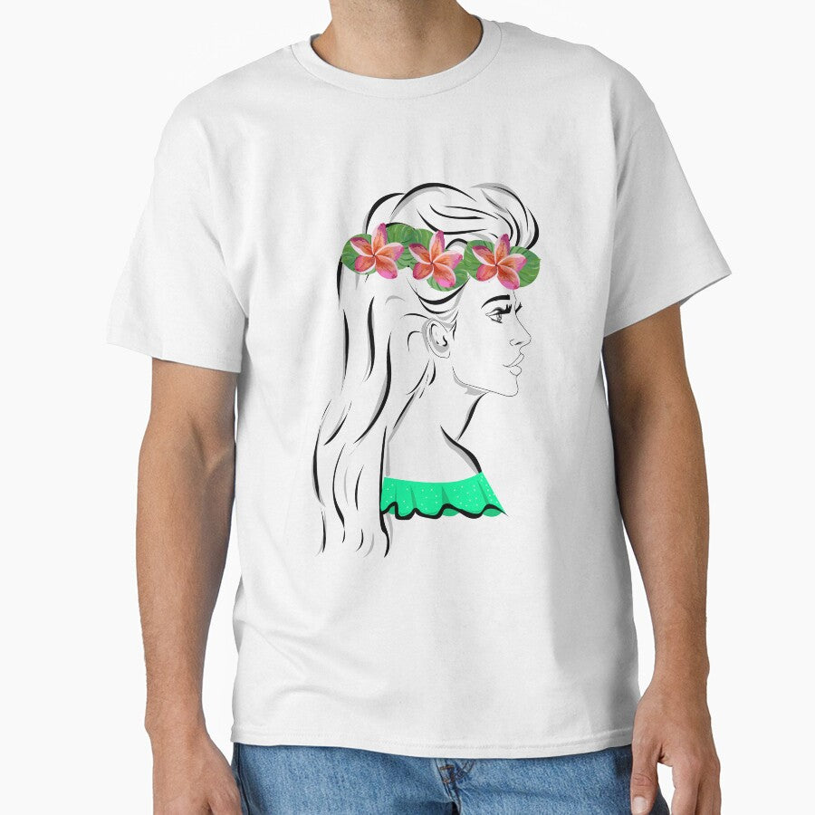 Line art pretty girl with long hair and eyelashes wearing hot green off shoulder dress and flowers crown by SGS-
