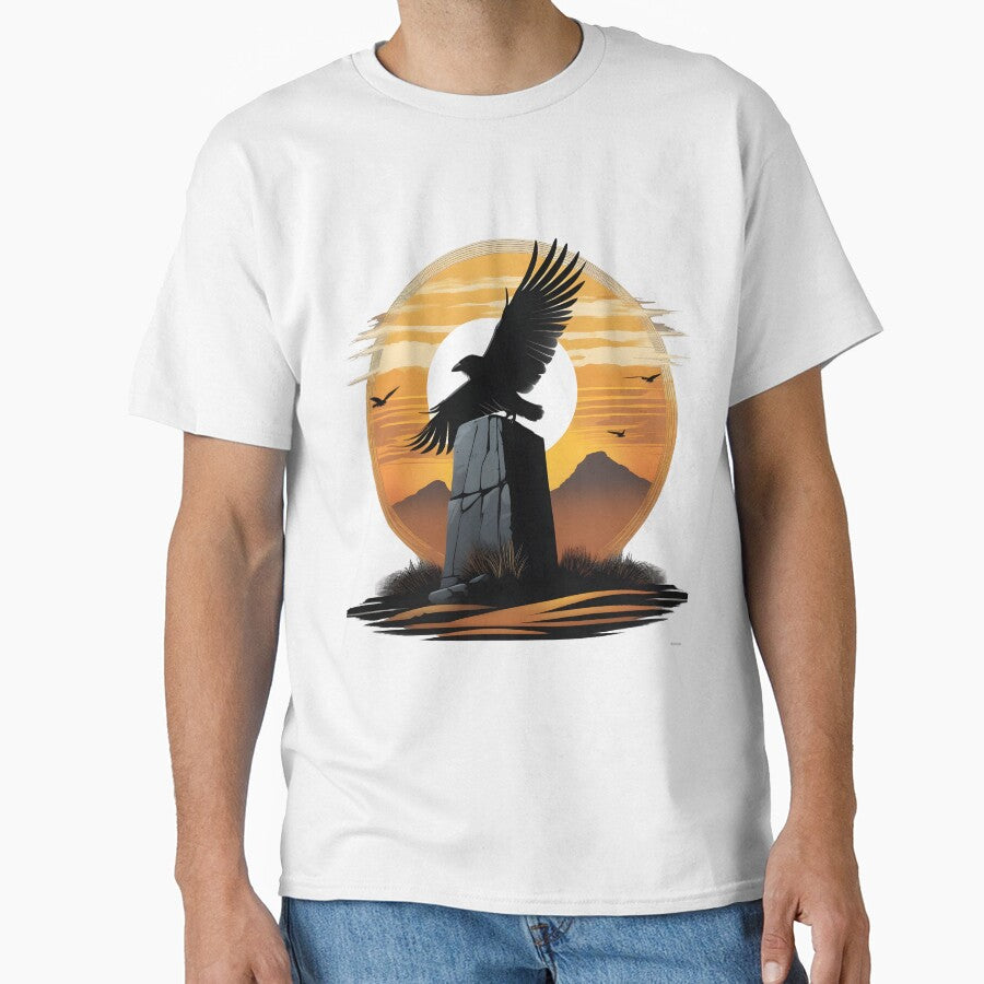 Mountain Moorland: Crow's Solitude and a retro Sunset T-Shirt by leyfinder