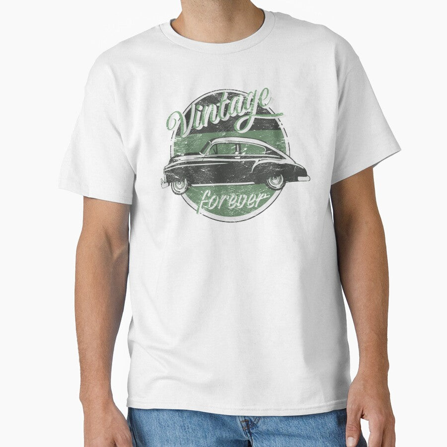 Vintage Car Forever Green Color Distressed Slogan Design by TrulyEpoque