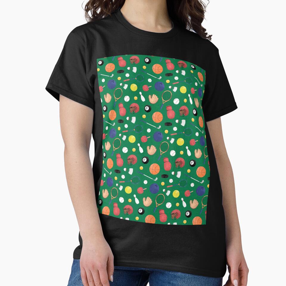 Multi Sport Pattern Green Background Ball Games Equipment by Zaya_art
