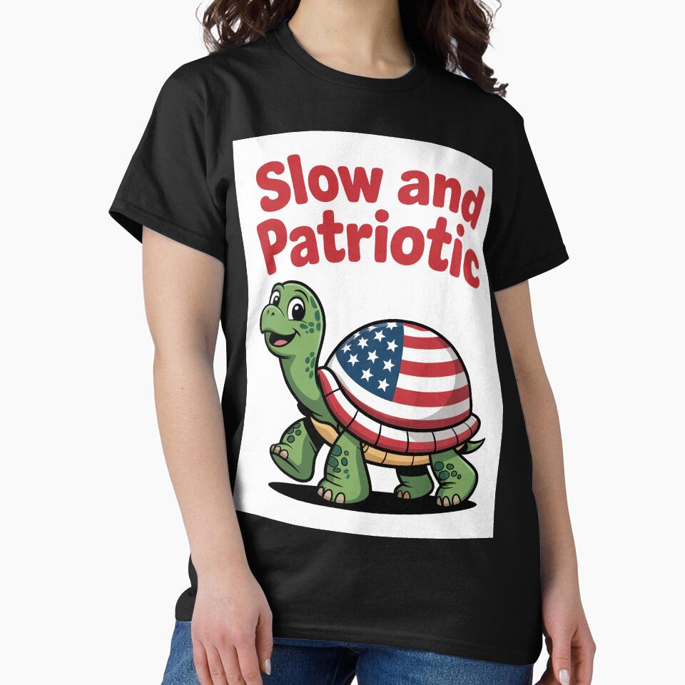 Slow and Patriotic – American Flag Turtle Cartoon by OldGloryForge
