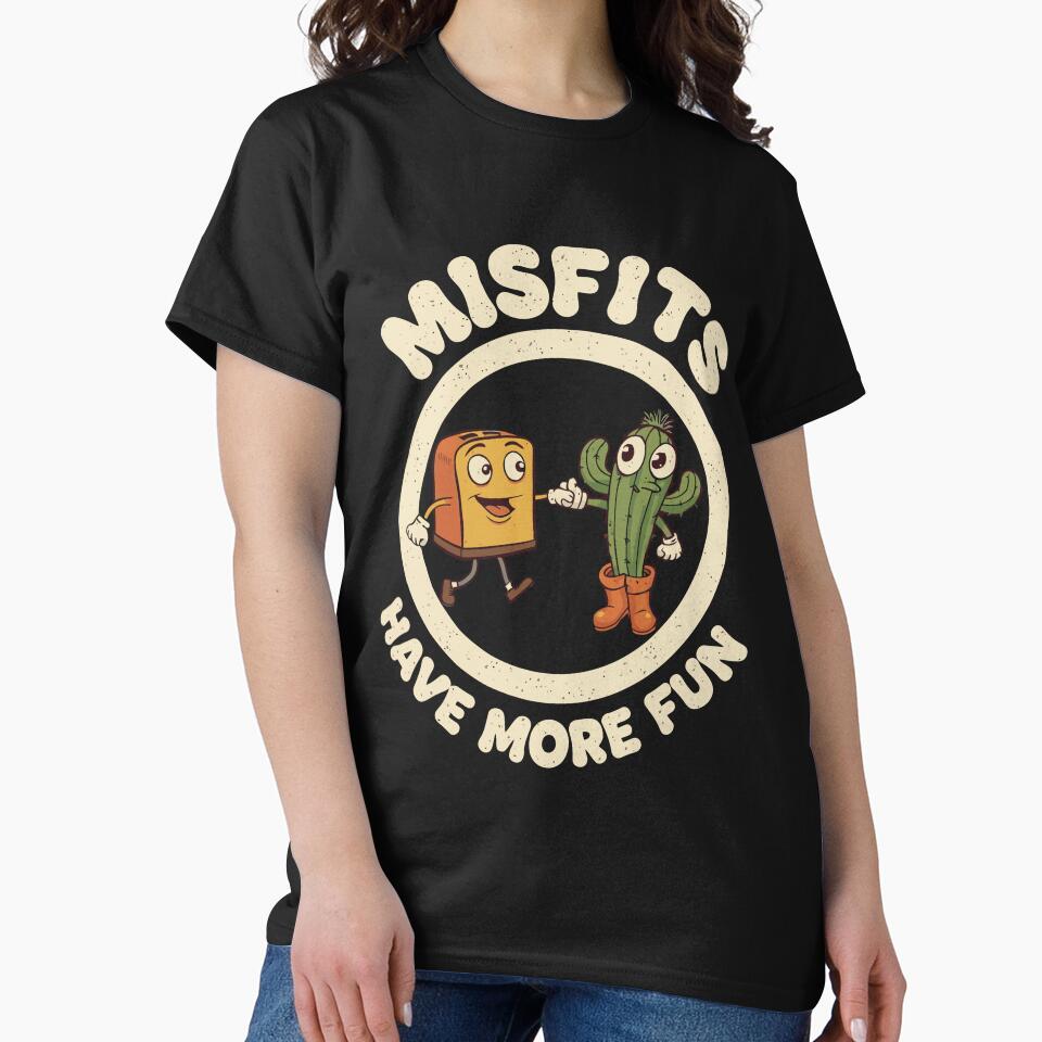 Cute Monster & Penguin Hug Misfits Have More Fun Tee by NovaDoodle Art Studio