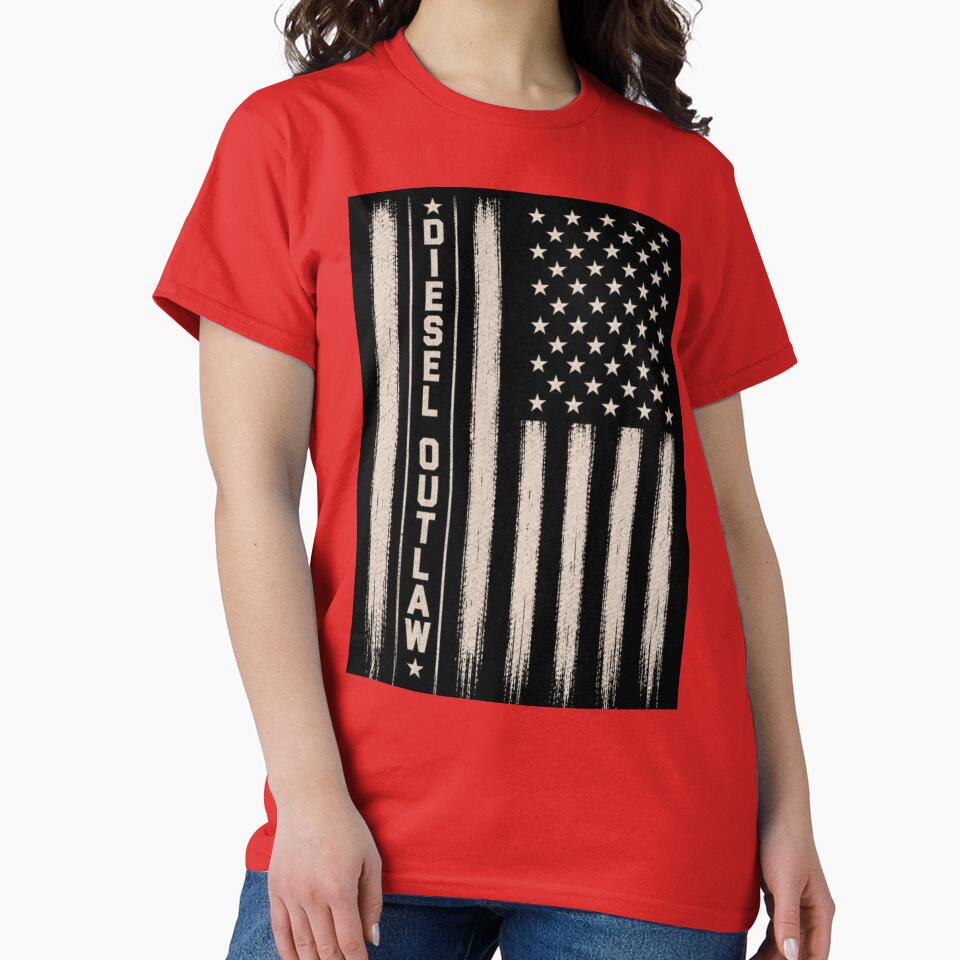Diesel Outlaw Distressed American Flag | Vertical Vintage Patriotic Diesel Trucker T-Shirt by Diesel outlaw