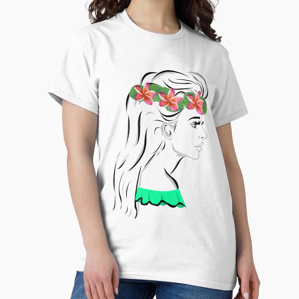 Line art pretty girl with long hair and eyelashes wearing hot green off shoulder dress and flowers crown by SGS-