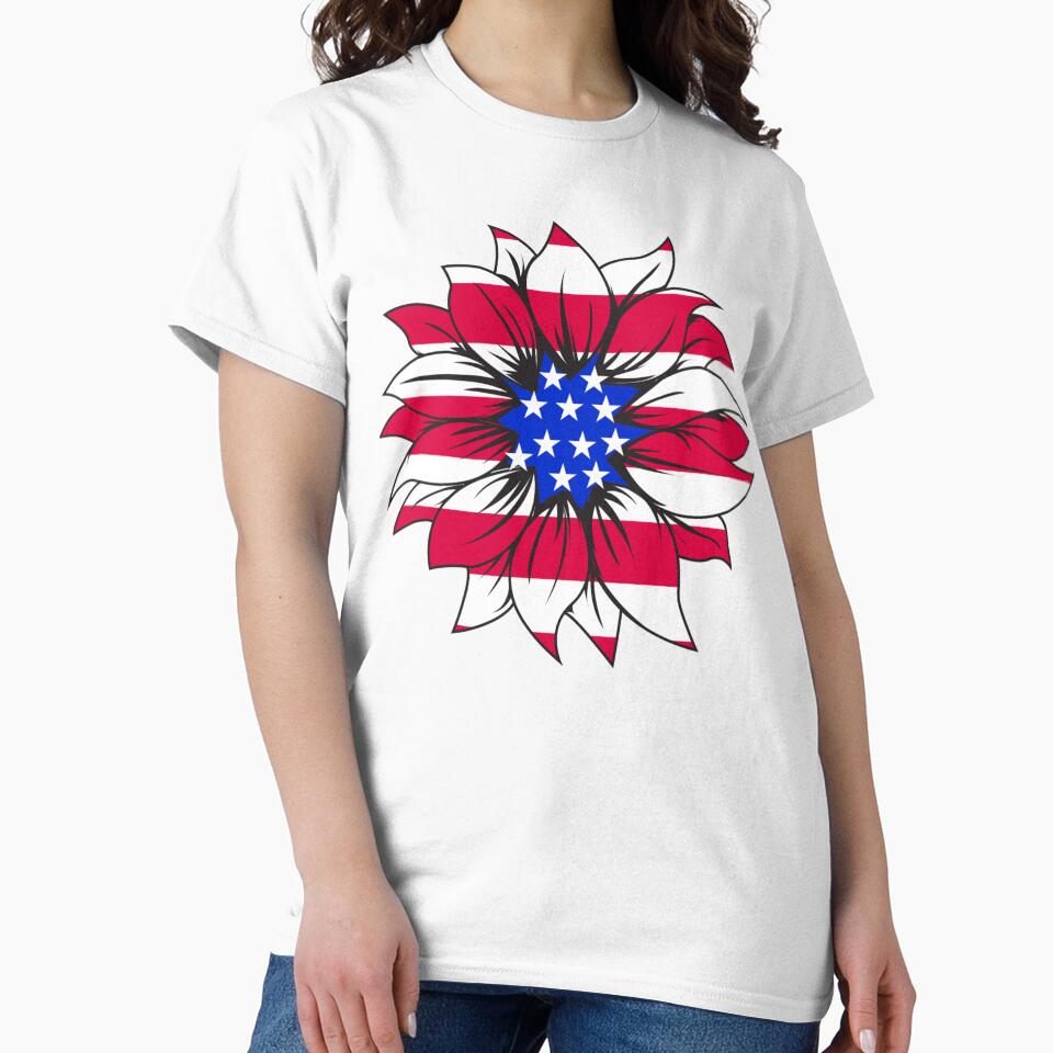 American flag overlay flower graphic design print by dcrc