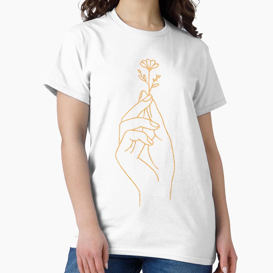 Minimal Line Art Hand Holding Wild Flower by MoonSoul Studio