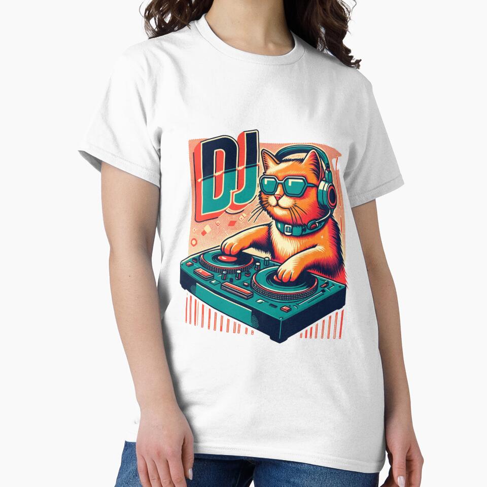 Cute DJ Cat with Headphones and Mixer - 80s Aesthetic by M22--