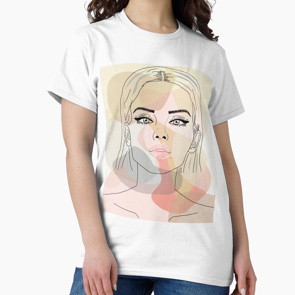 Lady line drawing face , hair ,neck, shoulder  and abstract mixed colors background , modern art by SGS-