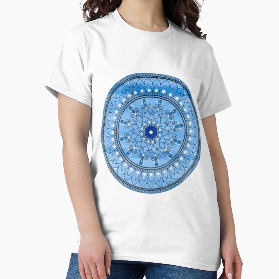 Hand Drawn Blue And White Mandala by Zedart