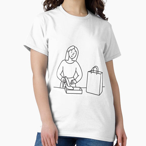 A lady unboxing heels next to a shopping bag by rasagamastore