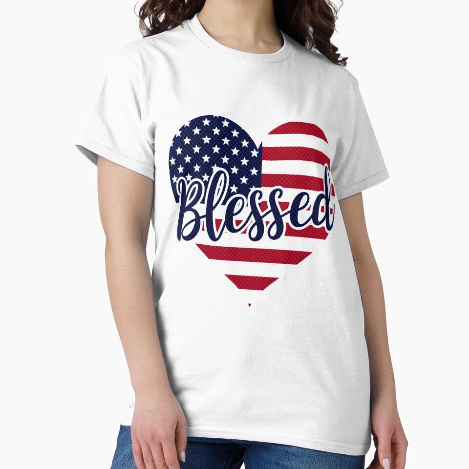 Blessed Patriotic Christian USA Flag Typography Memorial Day 4th of July by Ladys-Gents