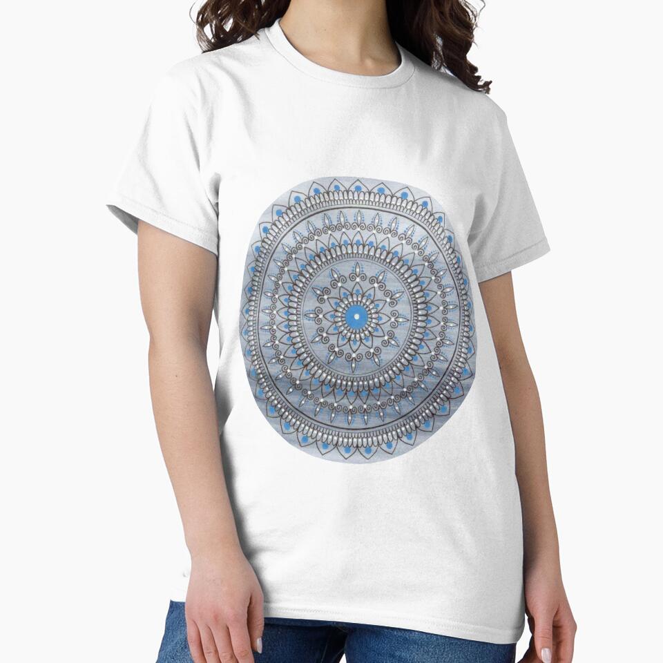 Hand Drawn Blue And Grey Mandala Flower by Zedart