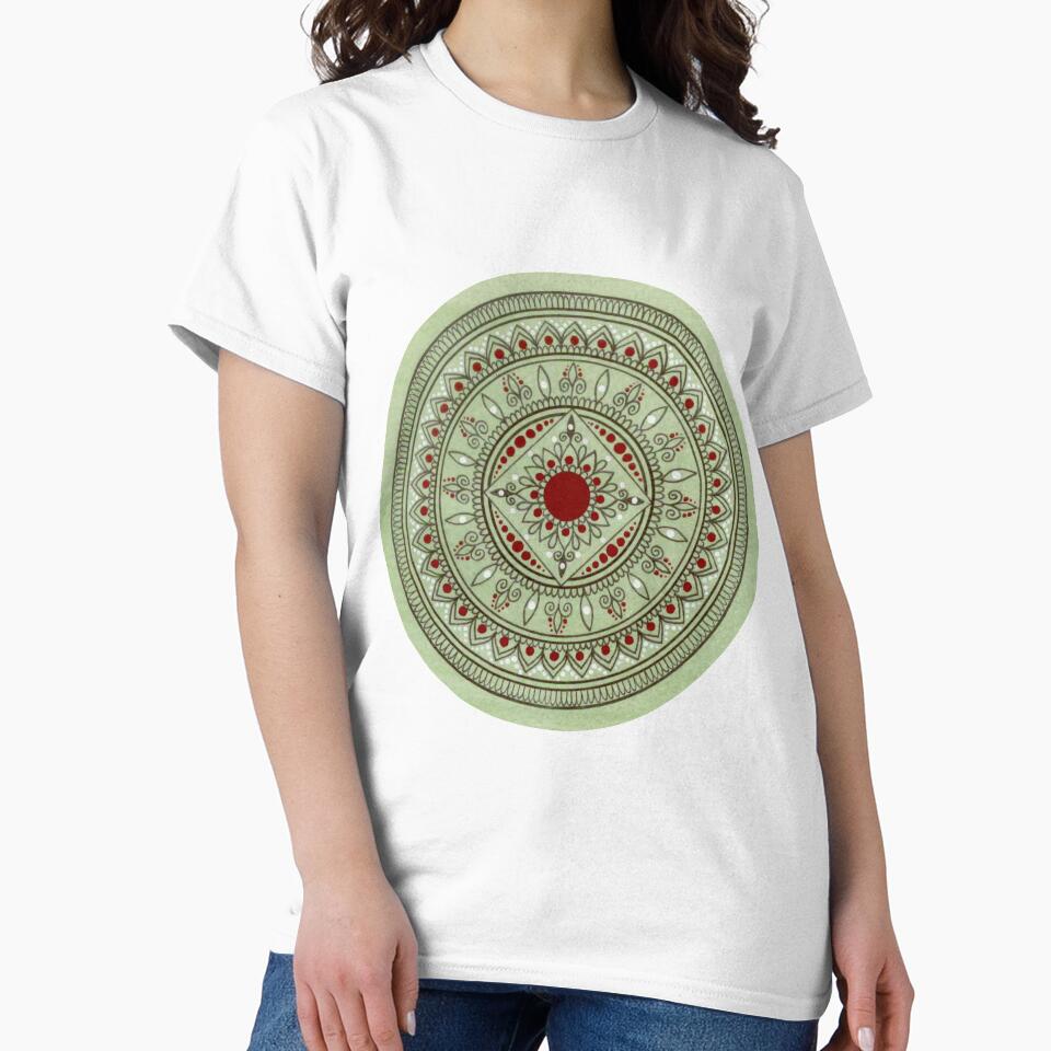 Hand Drawn Green And Red Mandala by Zedart