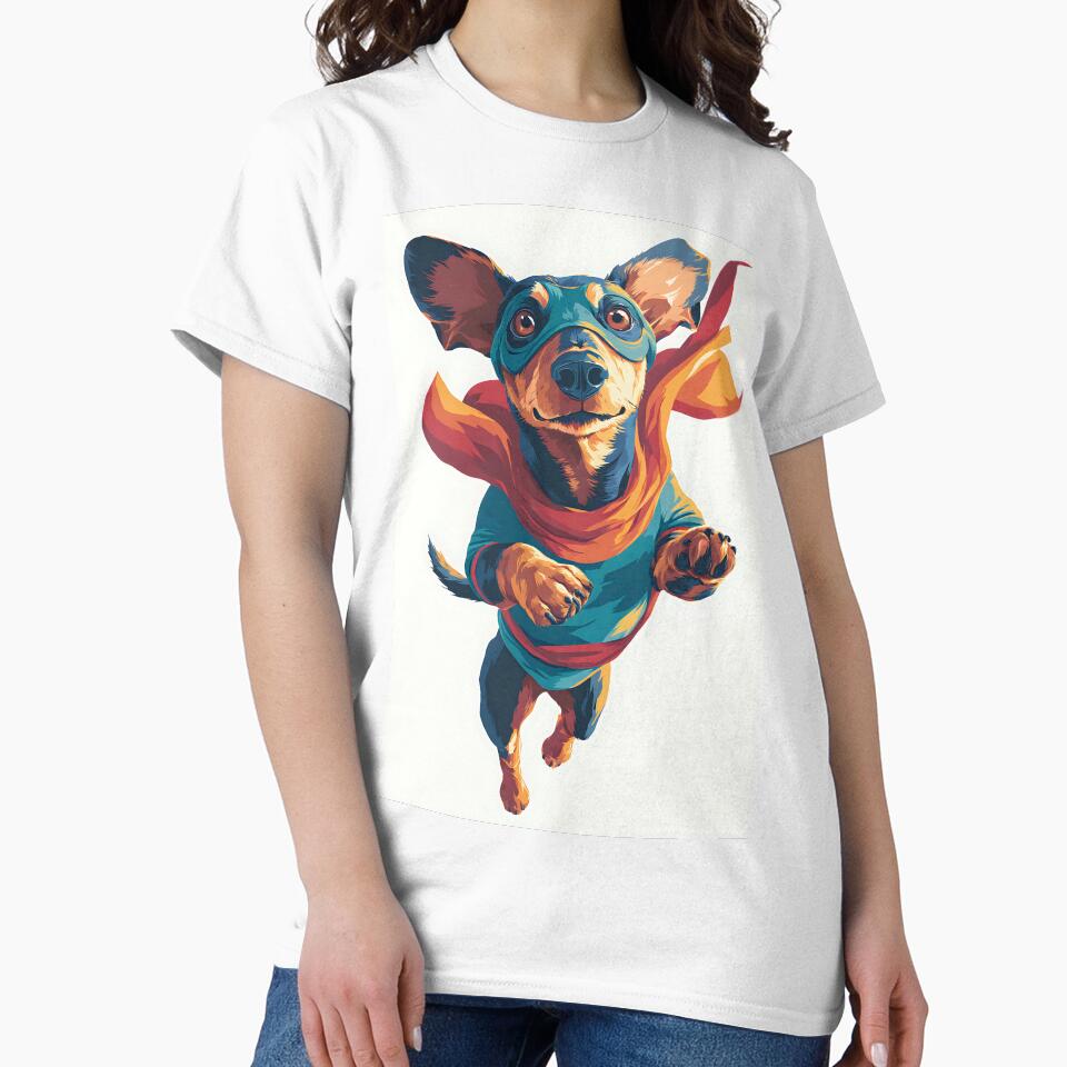 Superhero Dachshund T-shirt Design - Flying Dog Illustration by DanielY01