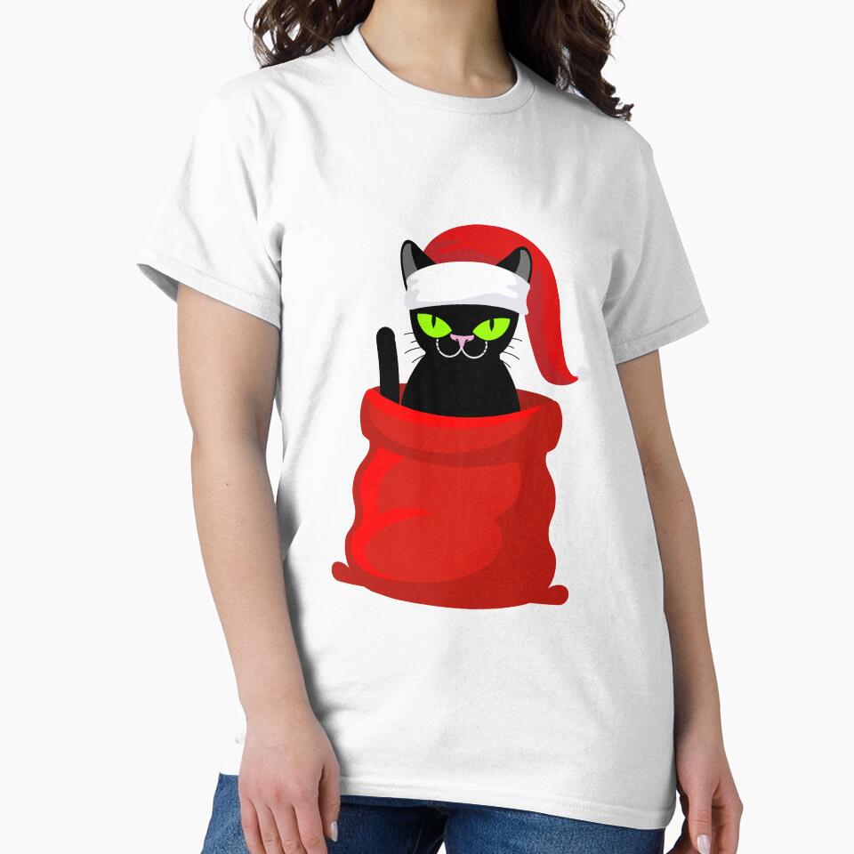 Santa Black Cat Tangled Up In Christmas Tree Lights Holiday by Miumed