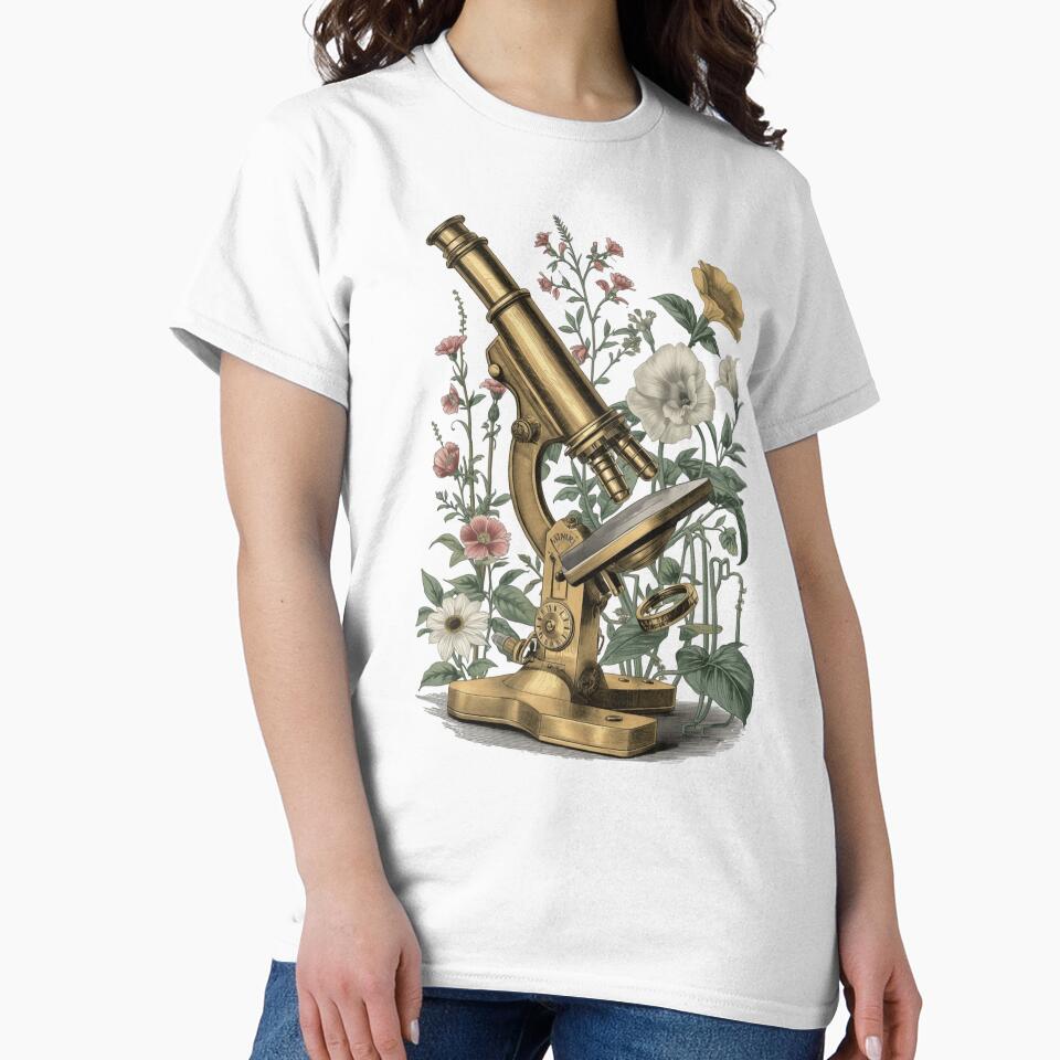 Vintage Brass Microscope with Botanical Wildflowers by carthagia