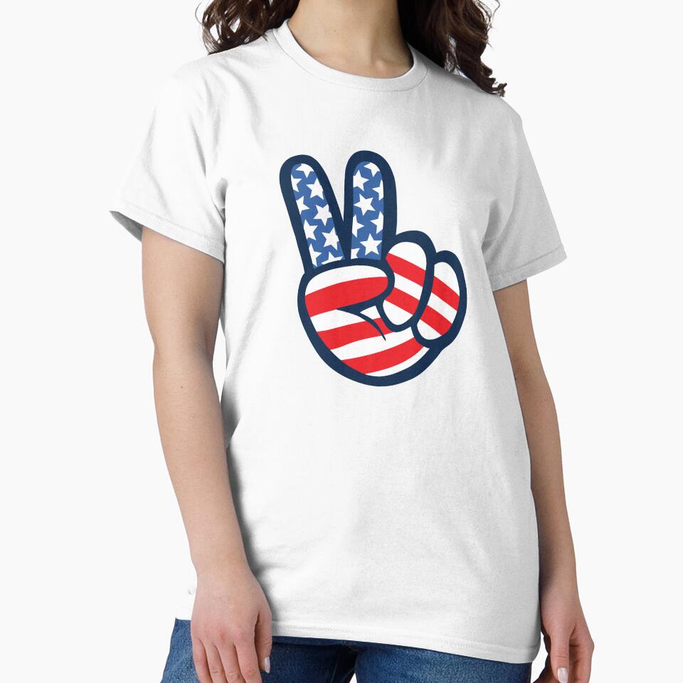 Vintage Peace Sign Fingers USA Flag by DetourShirts
