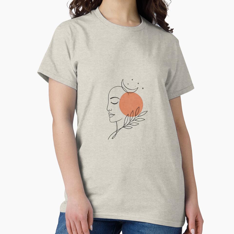 Minimalist Moon Face Line Art Boho Design by AuraGraphicsIn