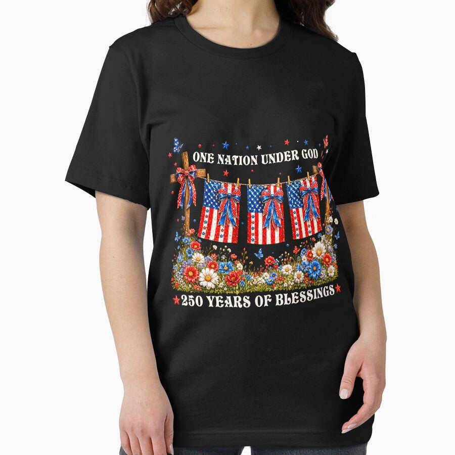 One Nation Under God USA Flag Happy 4th of July Women Girls by schoolofbullies