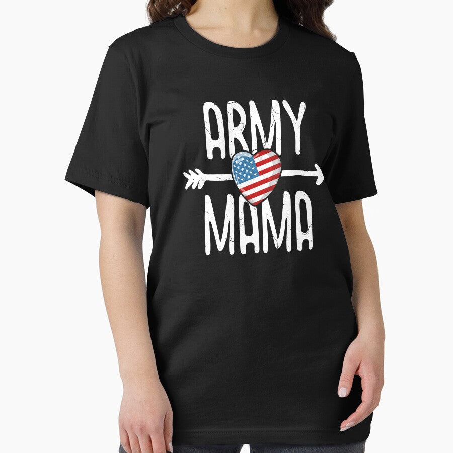 Army Mama T-Shirt Women American Flag USA Veteran Mom by 14thFloor