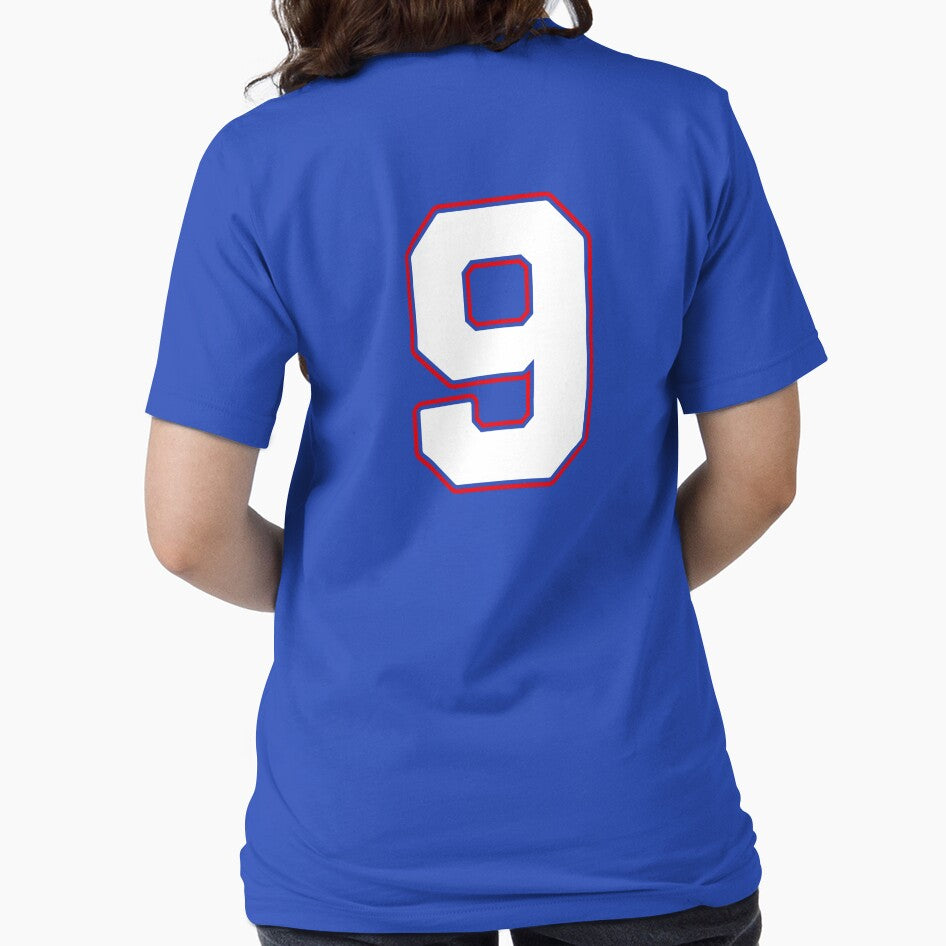 Jersey Number 9 / Player Shirt Number Nine (White with Red Outline) by STUDIO-72