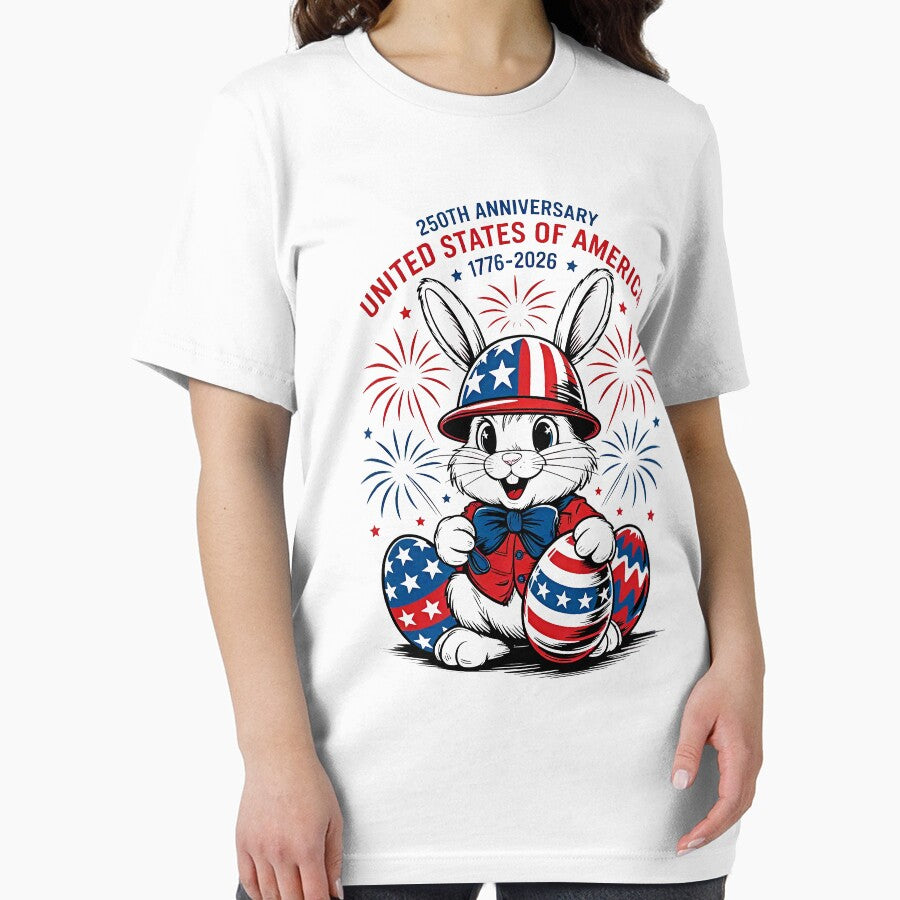 Patriotic Bunny Shirt, USA 250th Anniversary Celebration by MutzelArts