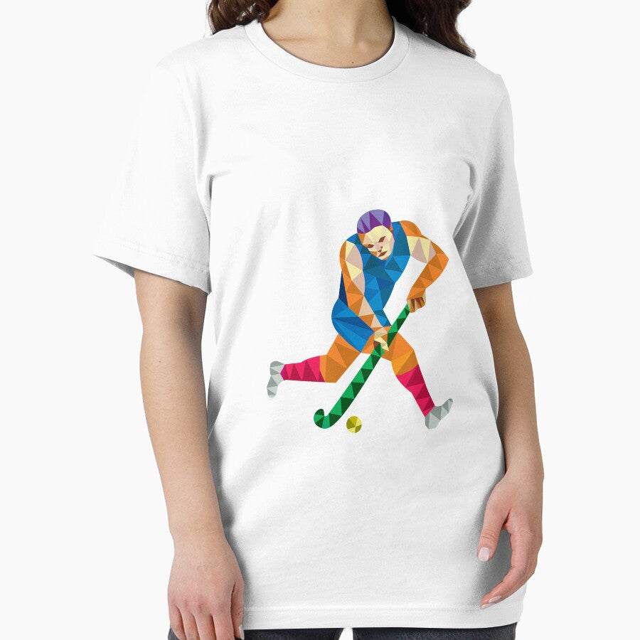 Field Hockey Player Running With Stick Low Polygon by patrimonio