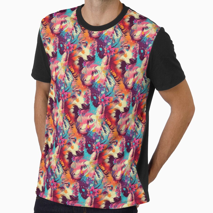 Colorful Wolf with Flowers Pattern #2 by FantasySoul
