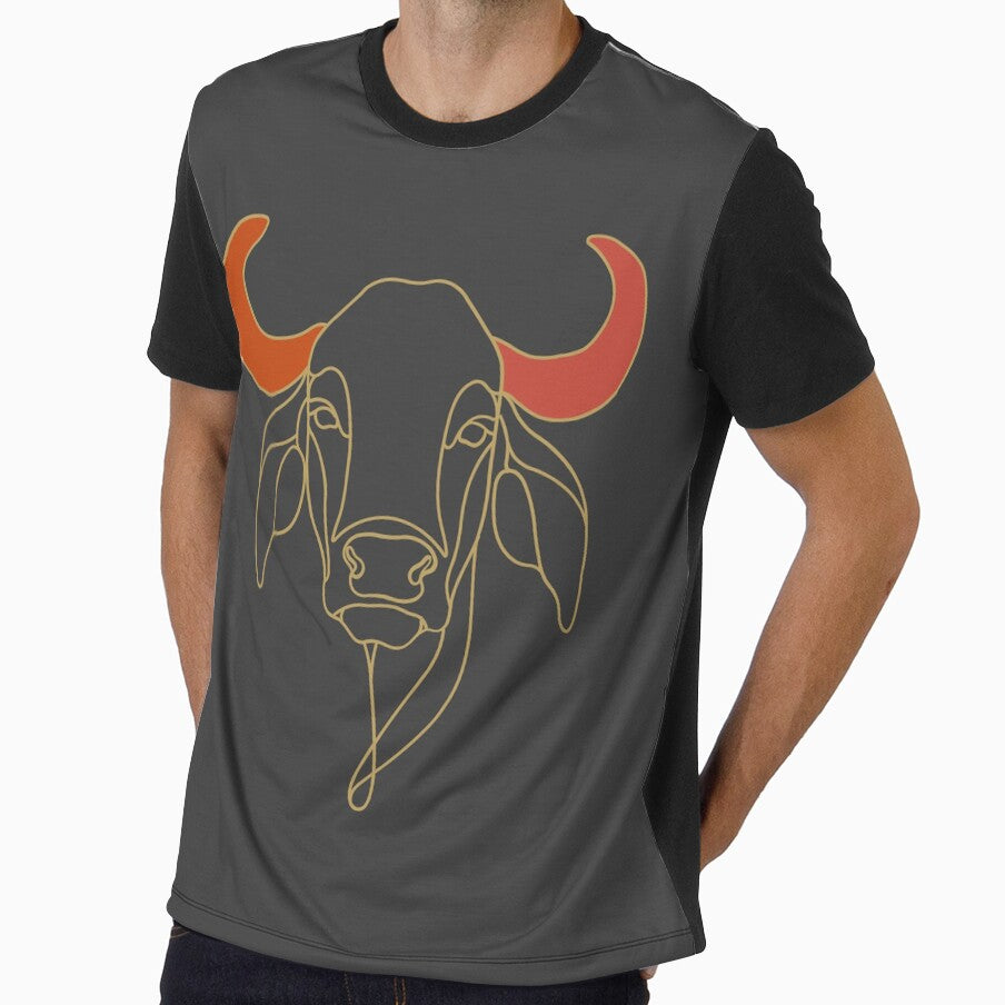 Minimal Cow line art T-shirt | Gold Outline | Indigenous Breed Design by HumpandHorns