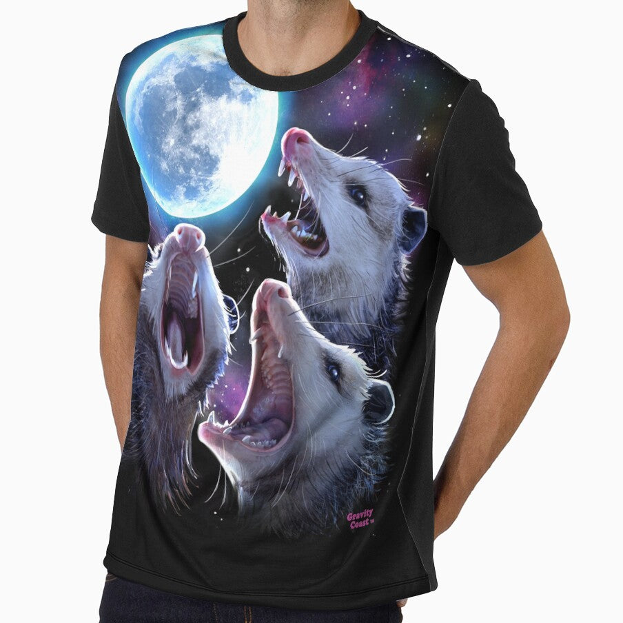 Three Opossums Howling at the Moon Funny Possum T-Shirt by SiloPressCo