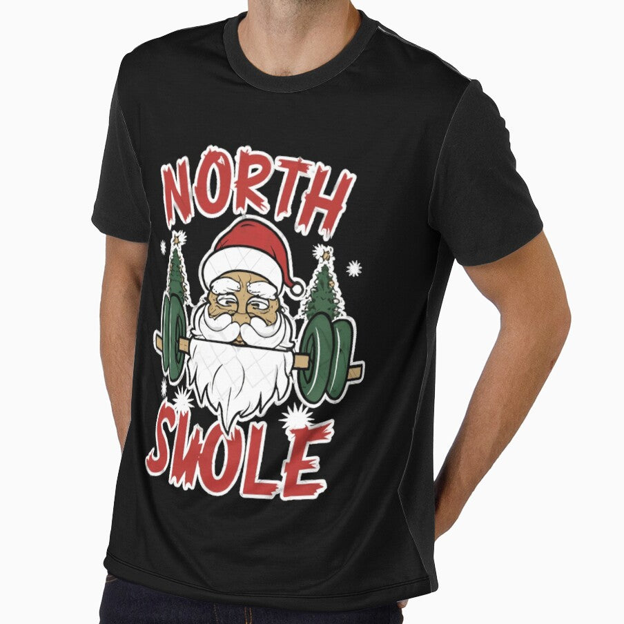North Swole Tshirt Funny Workout Santa Christmas Graphic by medbouk1