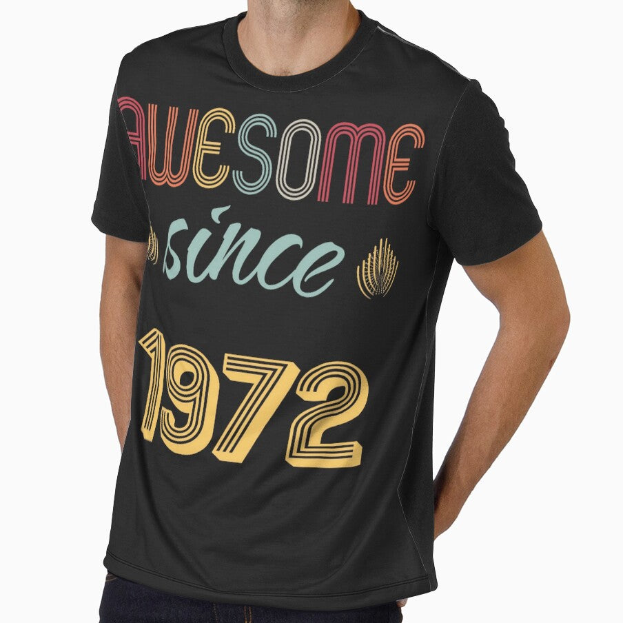 Vintage Style Awesome Since 1972 T-Shirt, Retro Birthday Gift Tee, Soft Cotton Unisex Shirt, Classic 1970s Party Outfit by johnharry3
