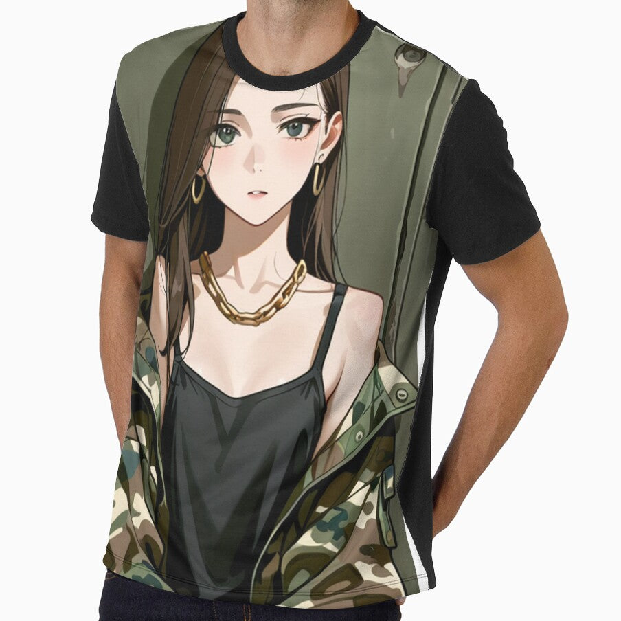 Fashion - Woman in Camouflage Camo Jacket Tank Top Gold Chain Anime Variant 5 by AnimeShin