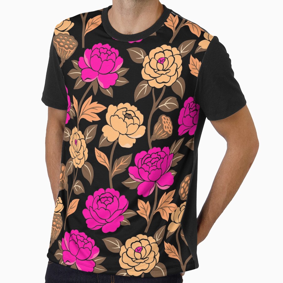 Retro Bold Peonies and Camellias Flowers Seamless Pattern by DiNata